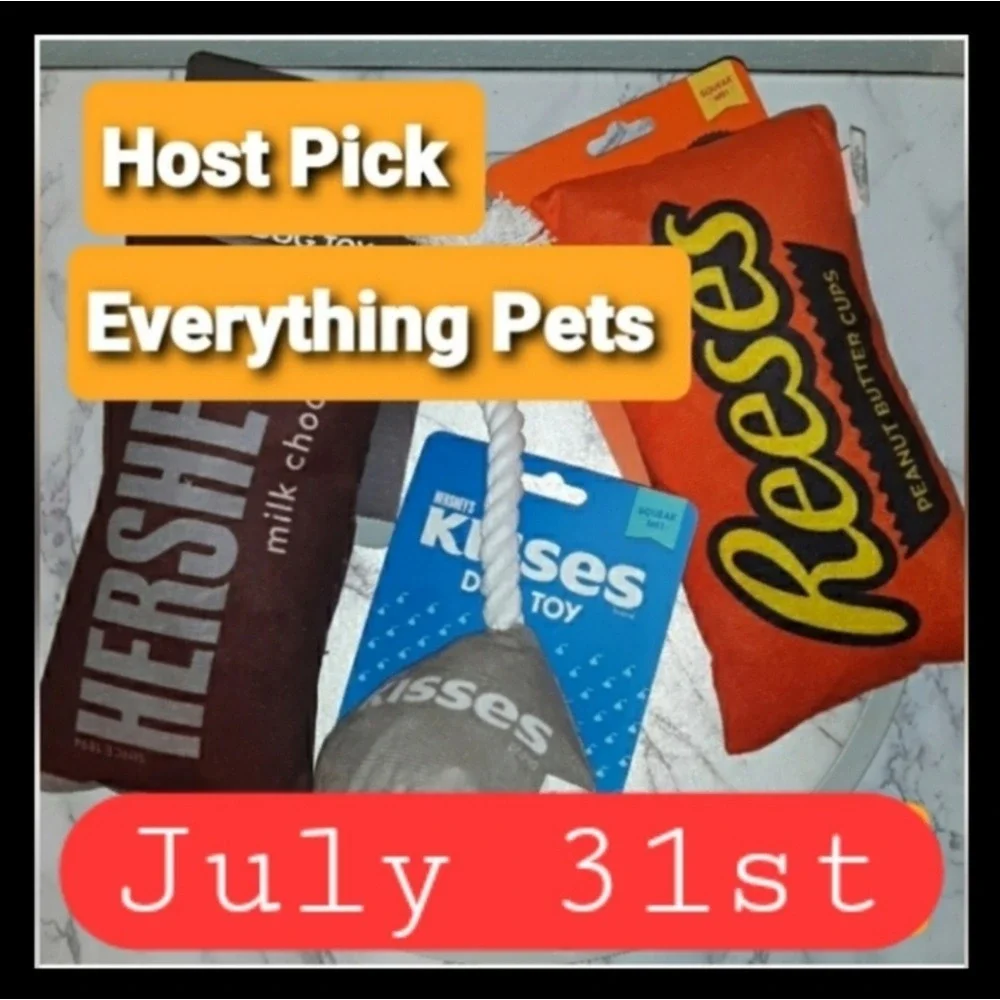 Hershey's Squeaky Dog Toys Bundle 3pc Reese's Kisses‎ Milk Chocolate Plush Rope